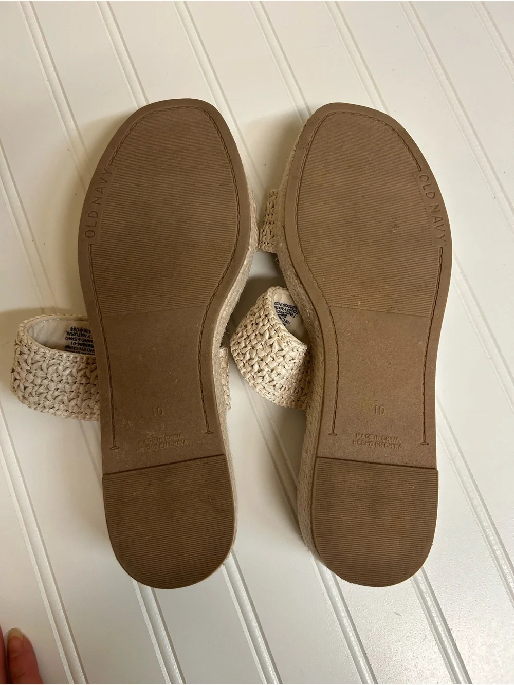 Old Navy Cream Woven Double-Strap Slide Espadrille Sandals Size 10